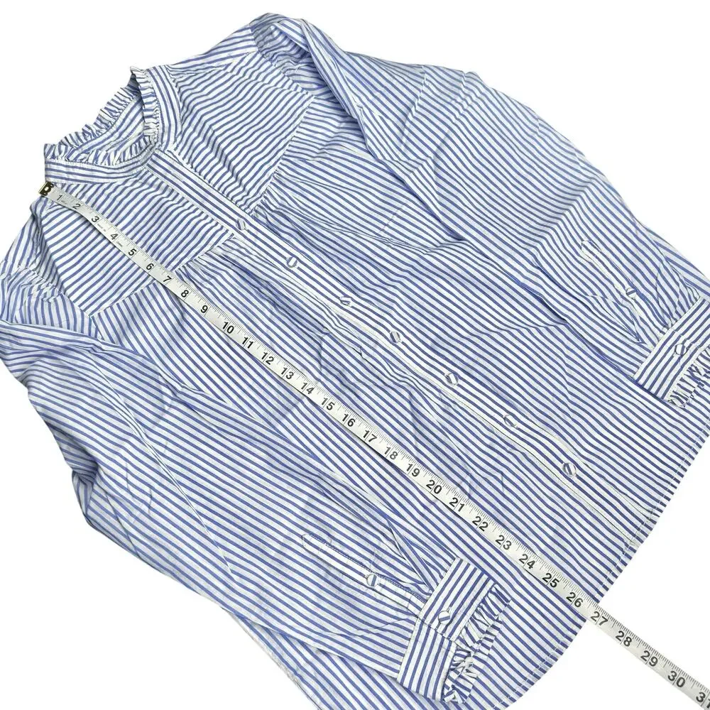 J. Crew | Women | Ruffle Trim Stripe Cotton Poplin LS Button Up Shirt | Large